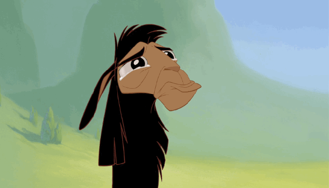 Kuzco as a crying llama